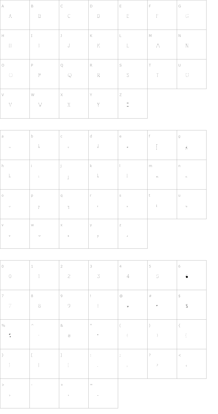 Character Map Camelot DeNada Font