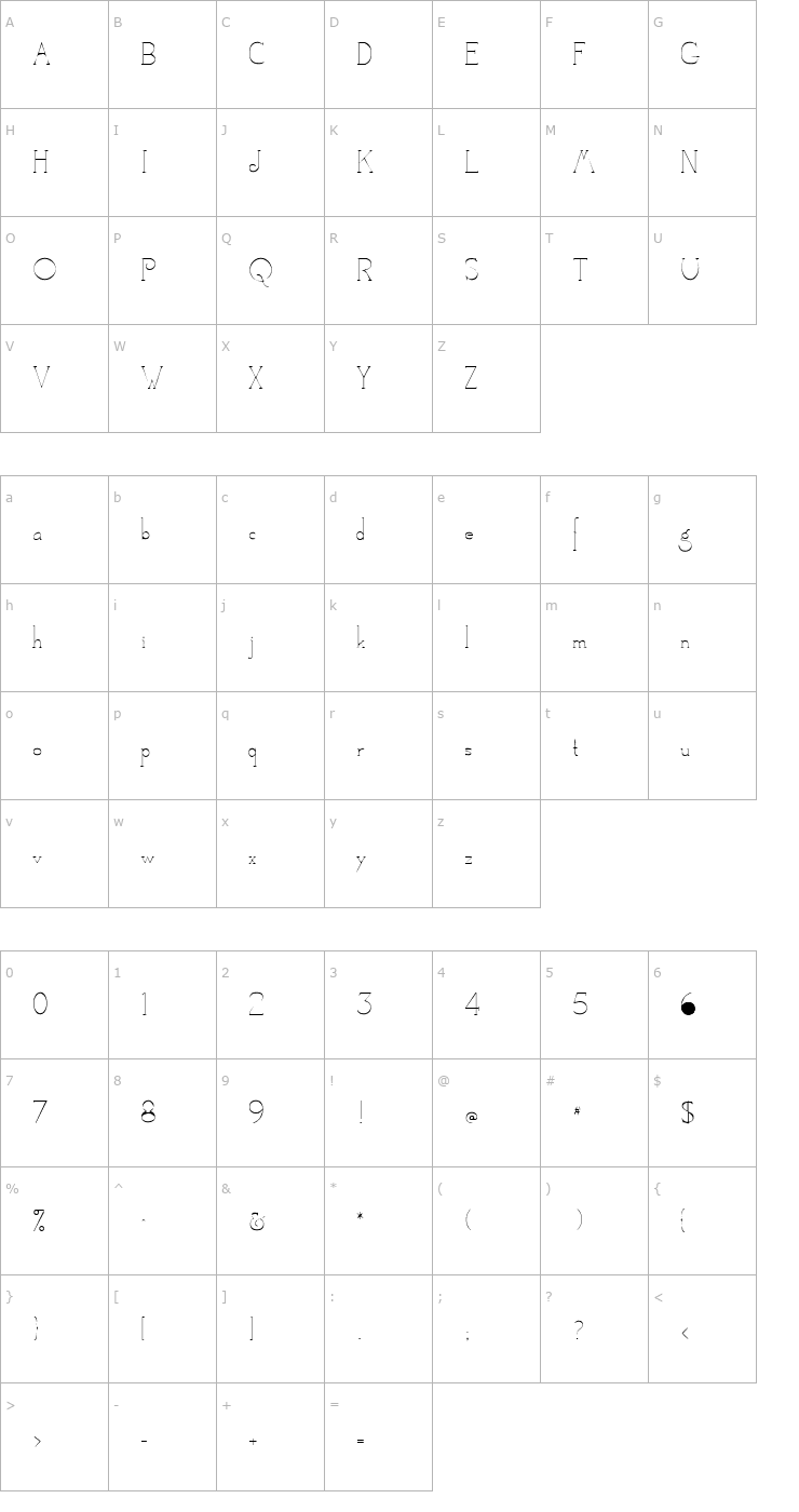 Character Map Camelot Regular Font