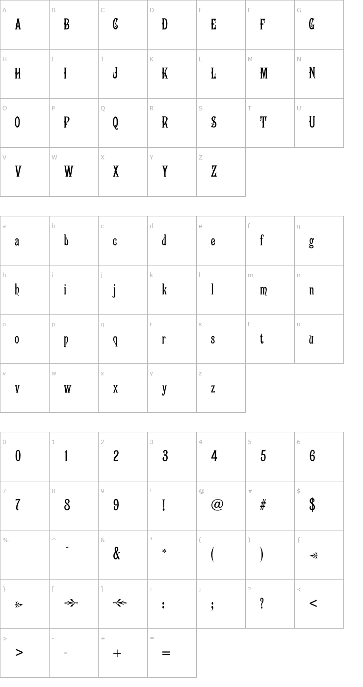 Character Map Campanile-Regular Font