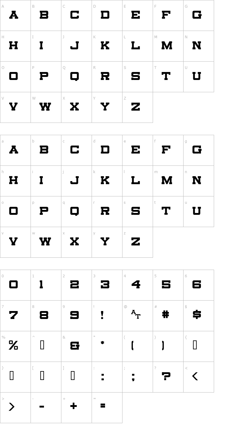 Character Map Canarsie Slab JL Font