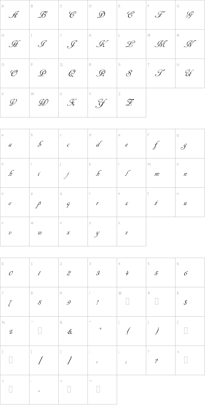 Character Map CancellarescaScriptPlain Font