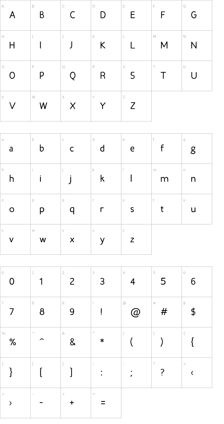 Character Map Candela Book Font