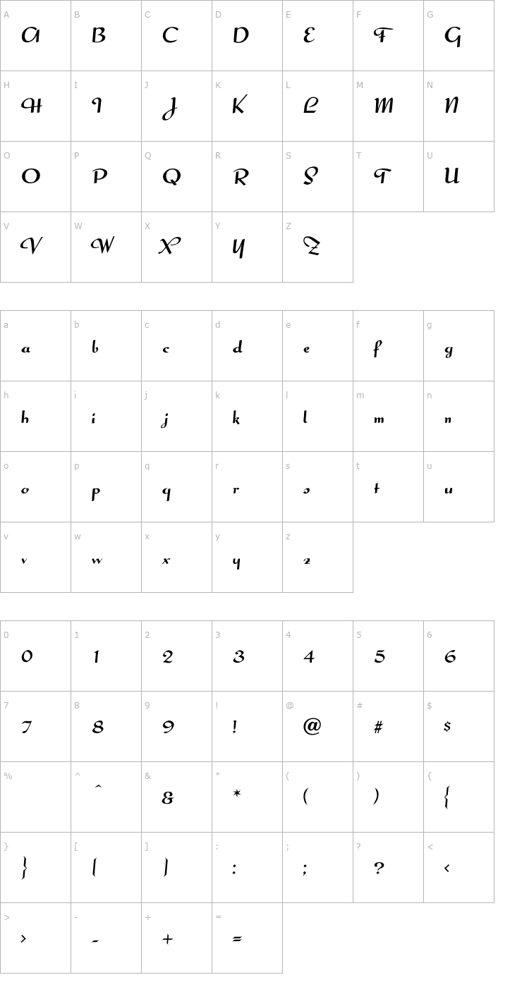 Character Map Candlemas-Regular Font