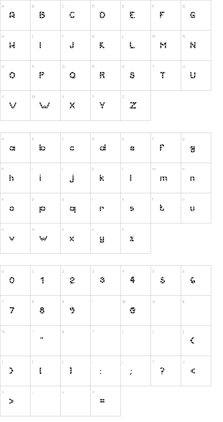 Character Map CandyCaneUnregistered Font