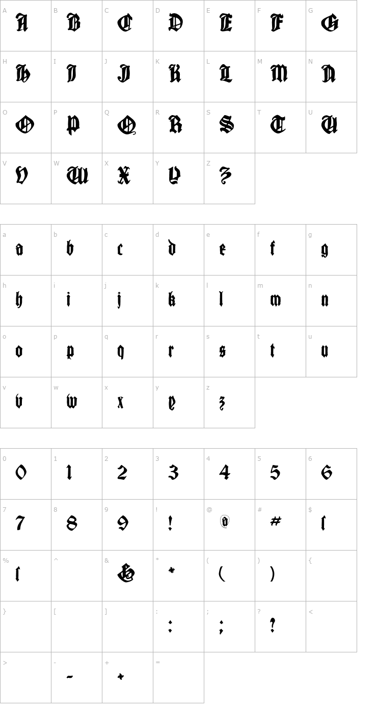 Character Map Cantara Gotica Font