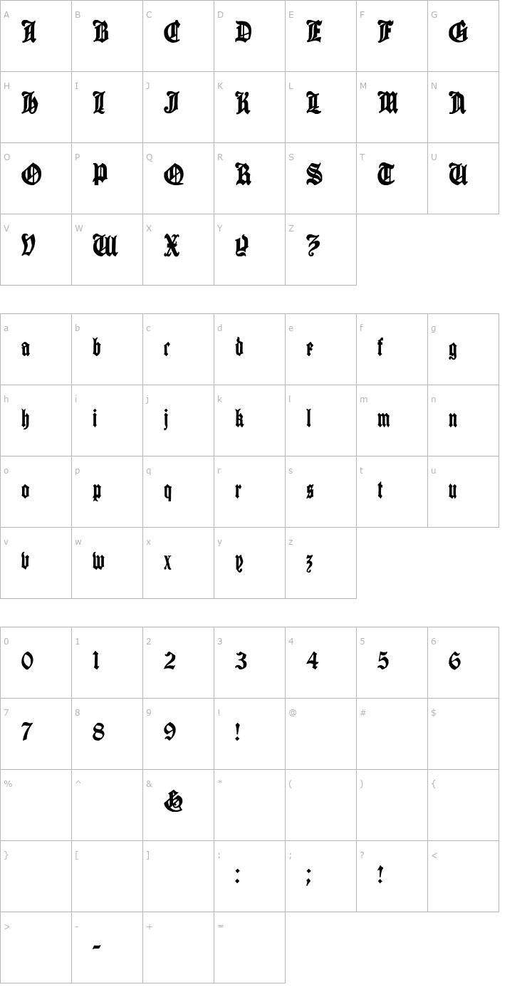 Character Map Cantebriggia Font