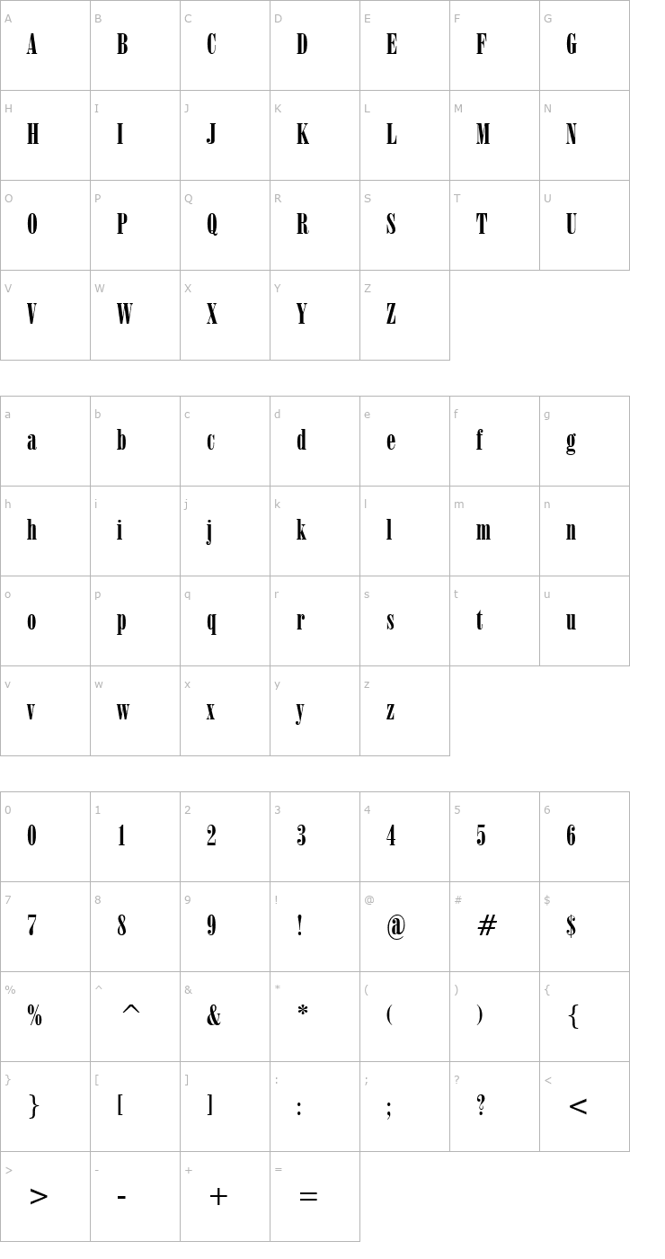 Character Map Capelli Ultra Condensed Font