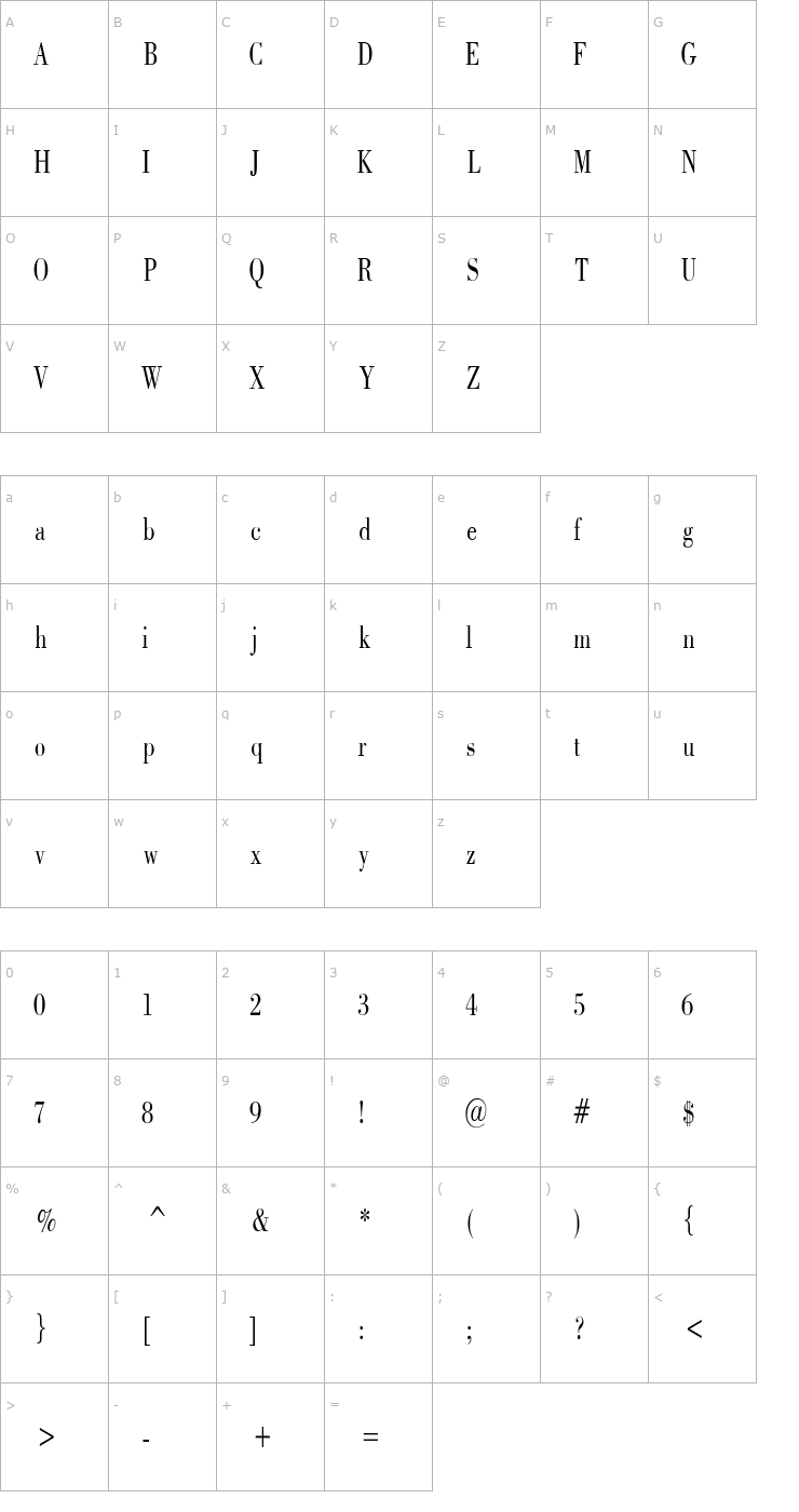 Character Map CapelliCondensed Font