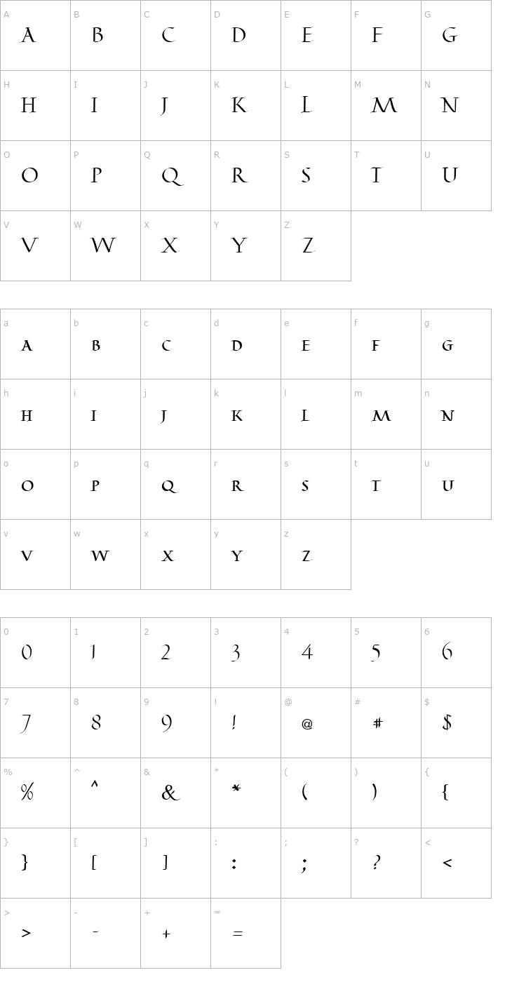 Character Map Capitalis Becker Font