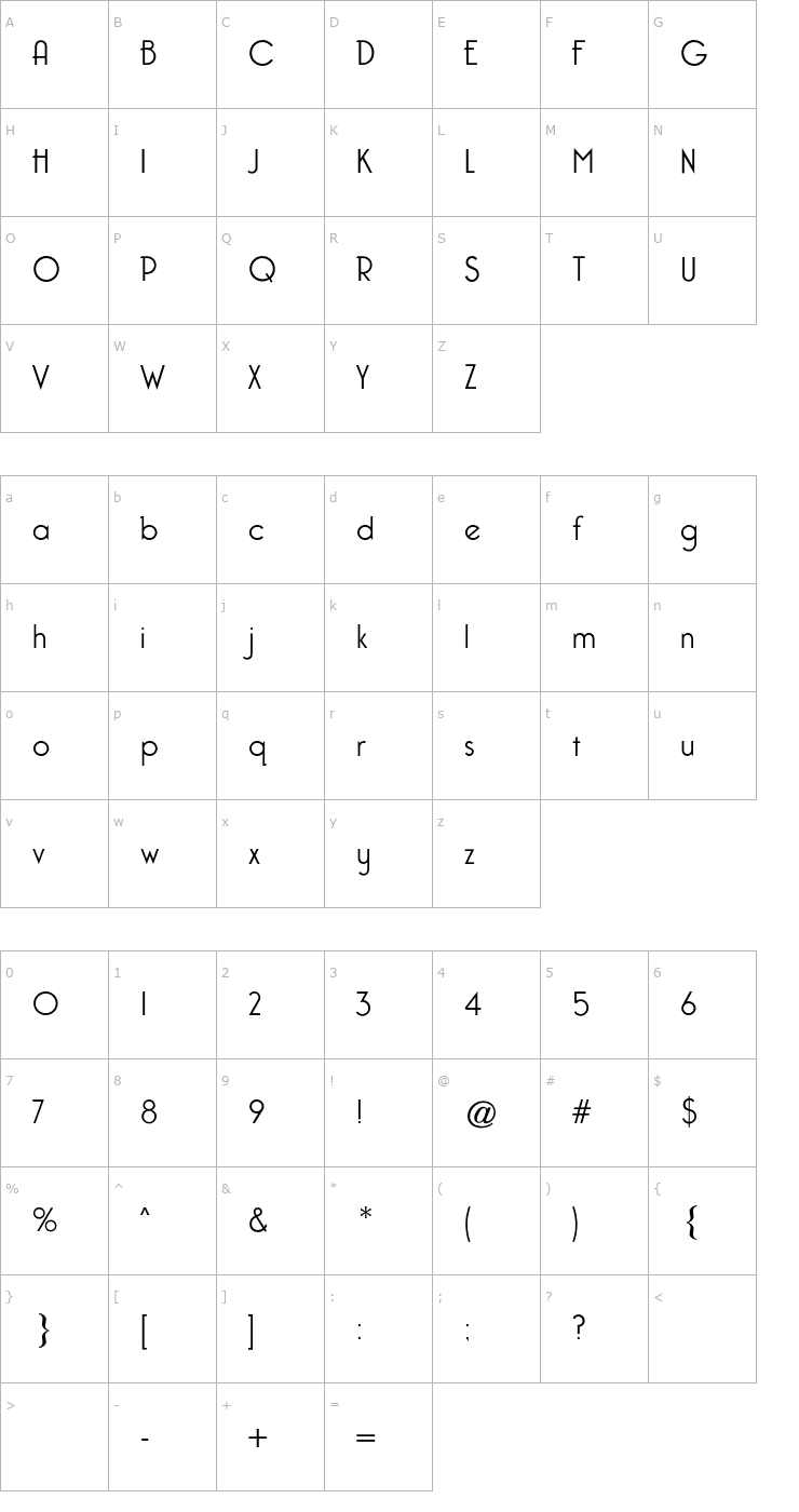 Character Map Capone CG Light Font