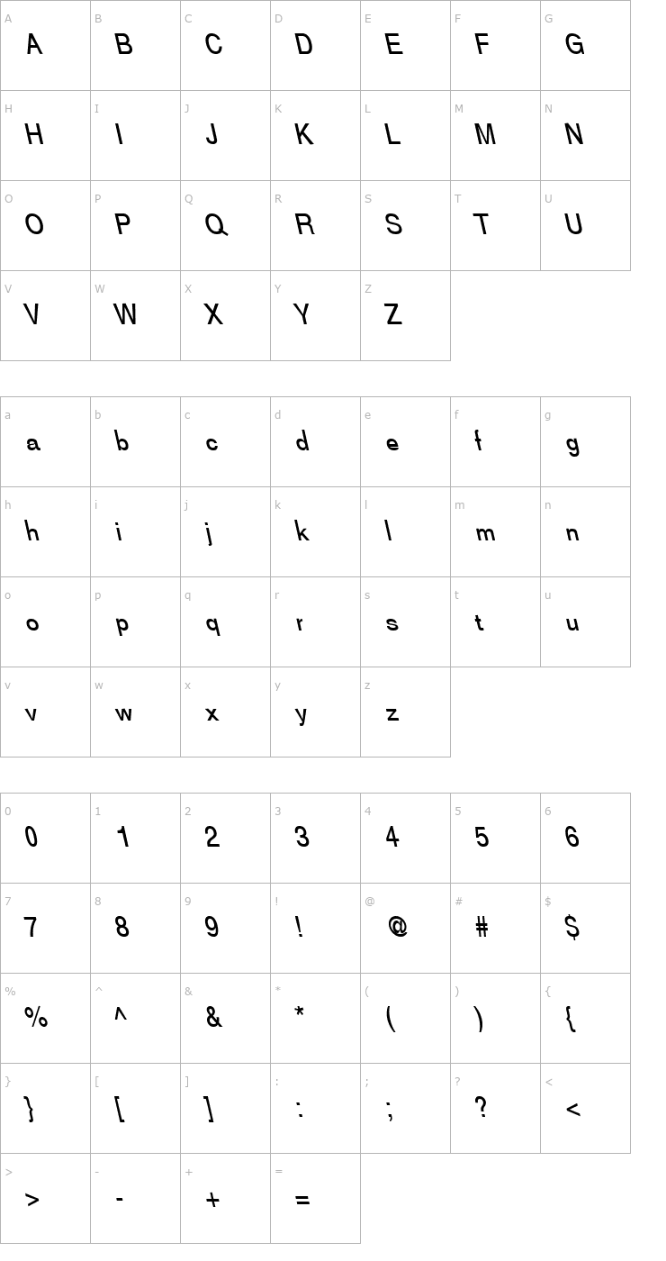 Character Map Caracal Backslant Font