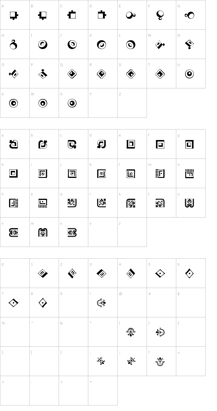 Character Map Caravan LH Four Font