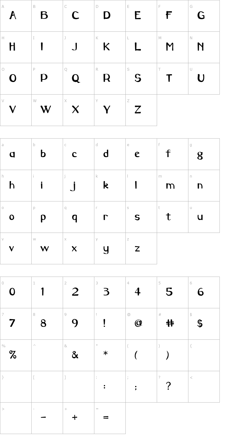 Character Map Caraway Regular Font