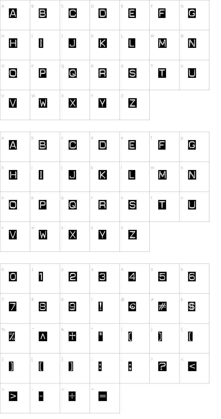 Character Map Carbon-14 Labeler Font