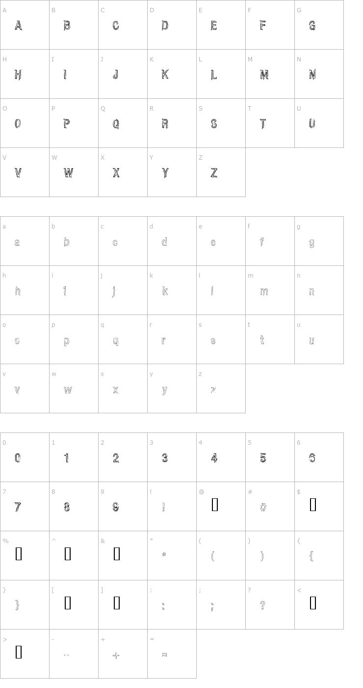 Character Map CARBONCILLO PALO Normal Font