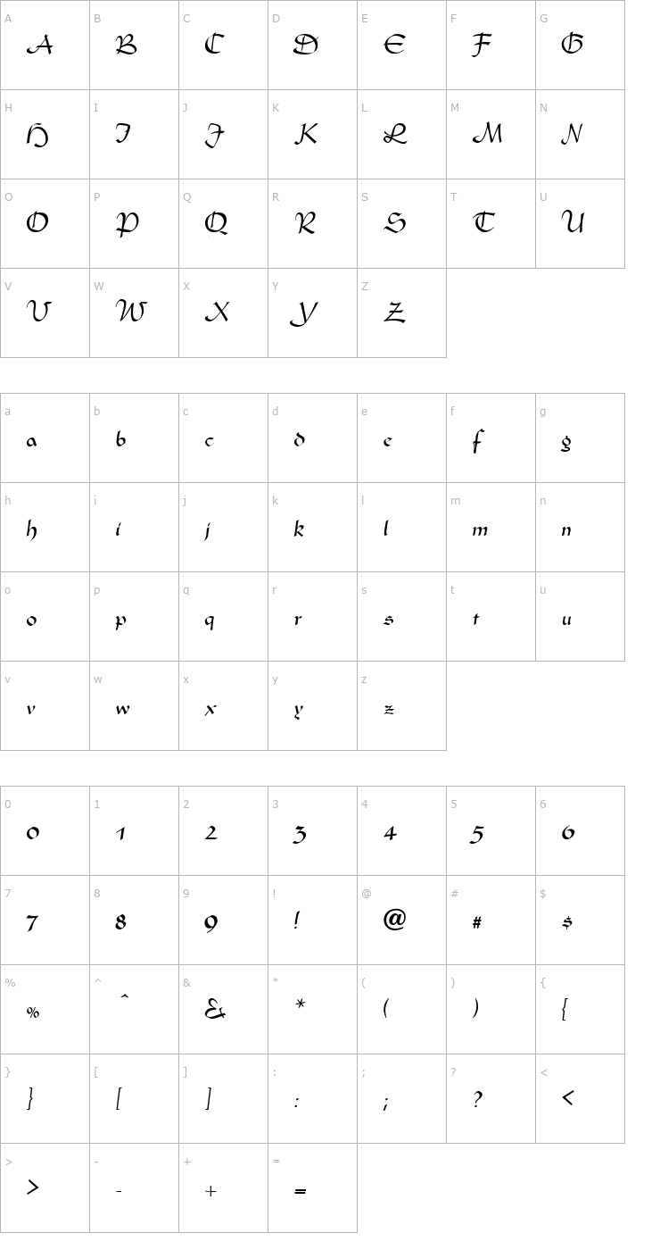 Character Map Cardigan Font