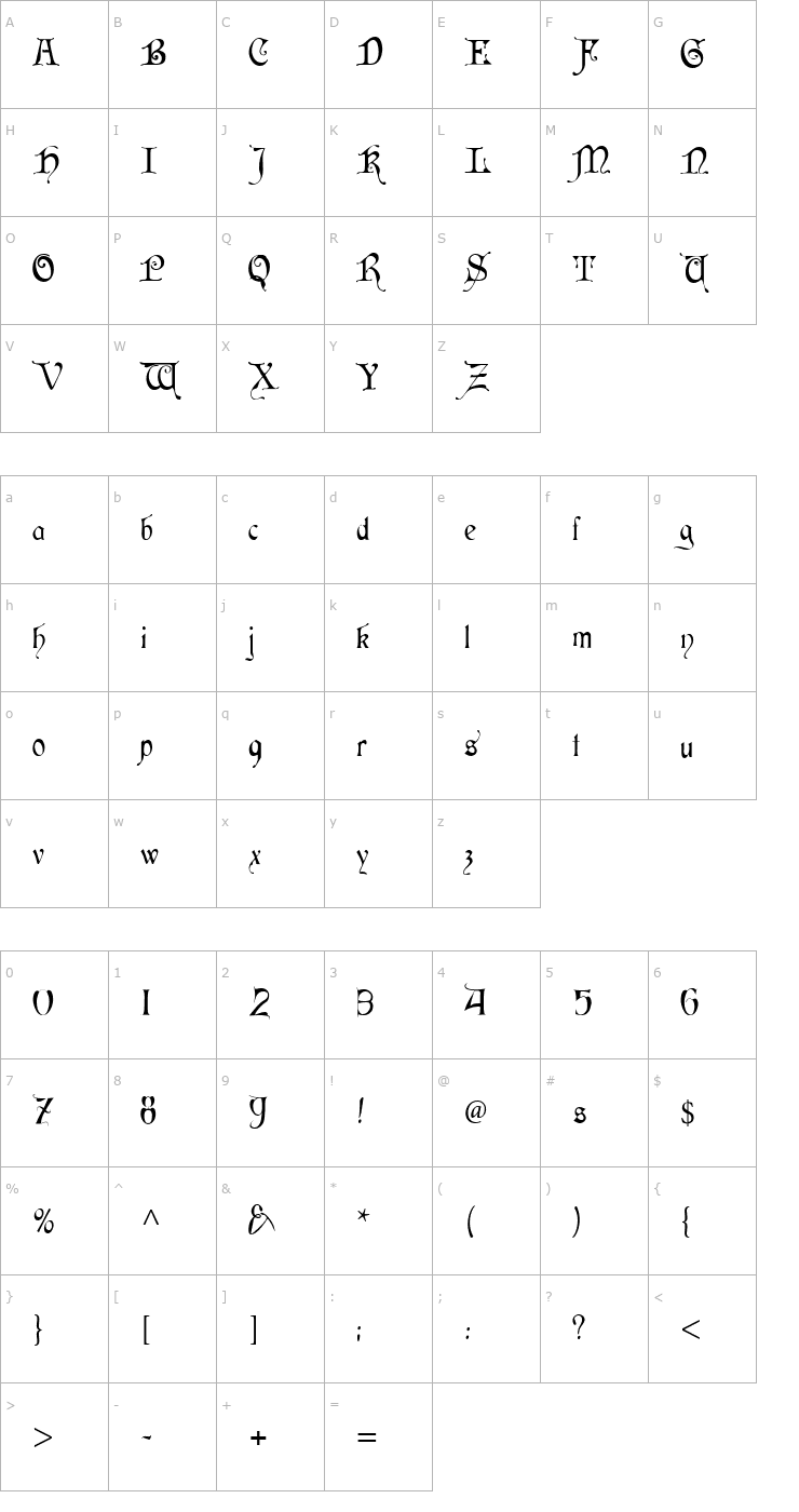 Character Map Cardinal Regular Font