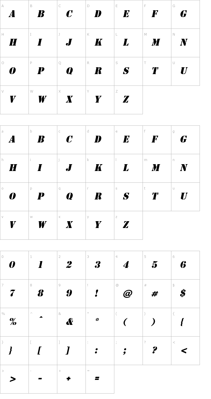 Character Map Cargo Italic Font