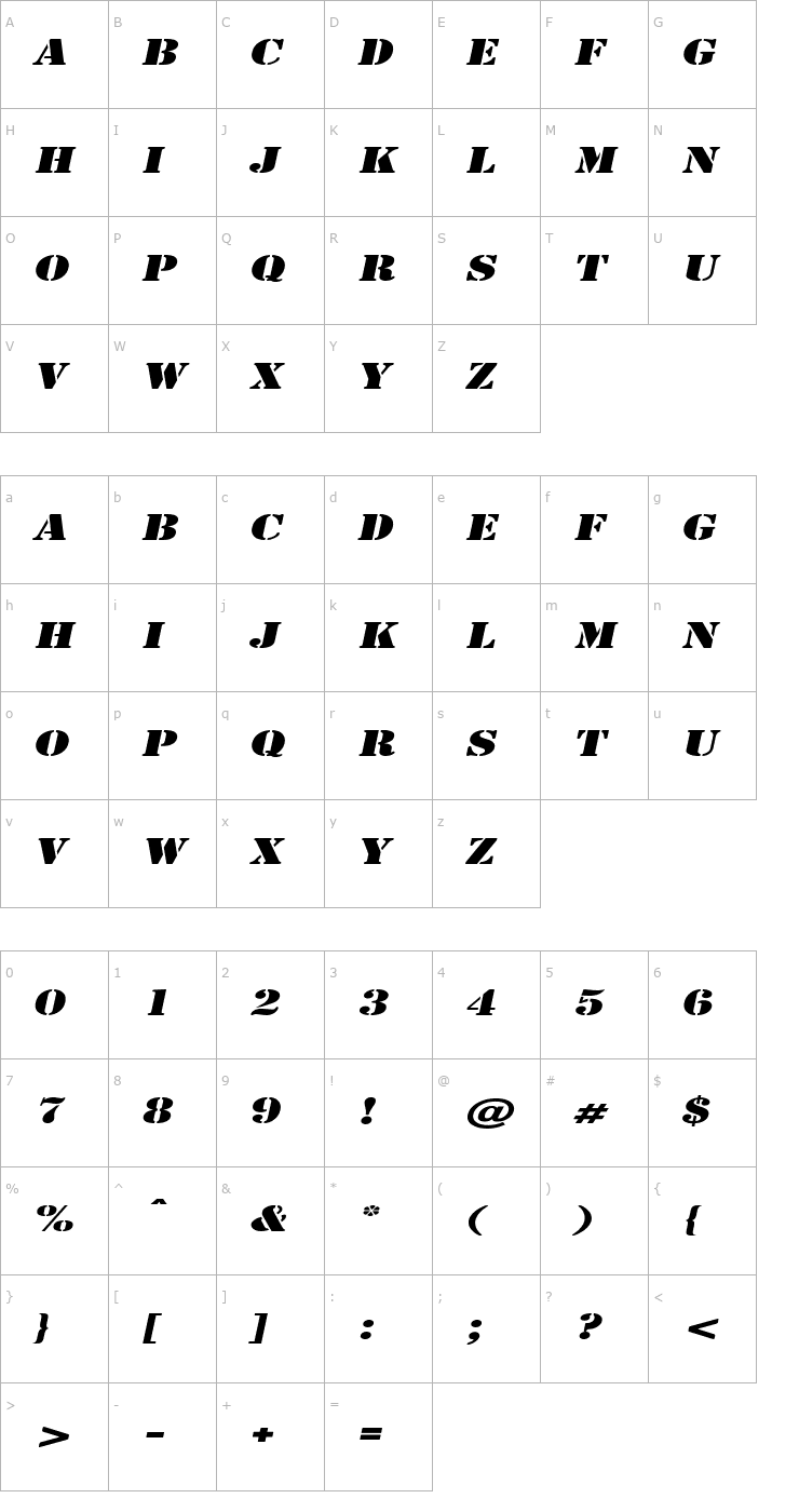 Character Map CargoExtended Italic Font