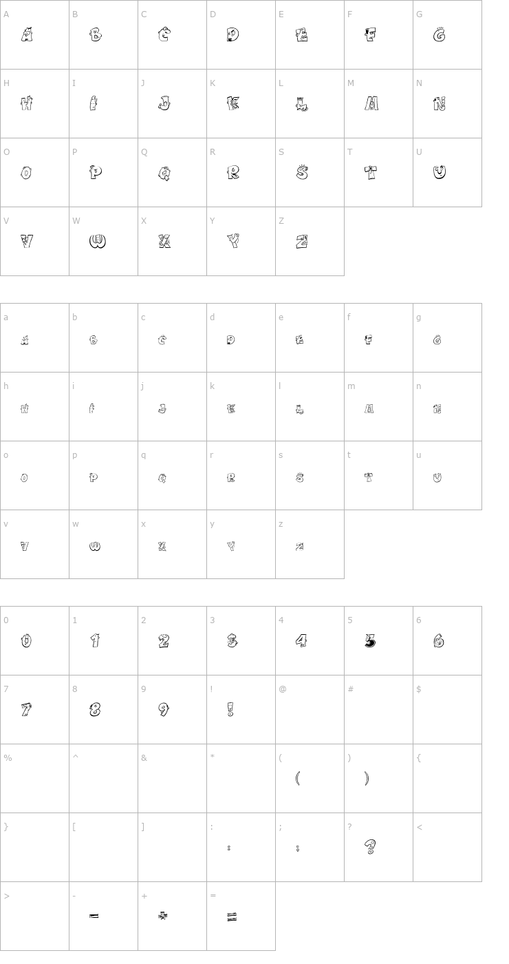 Character Map Caricature Font