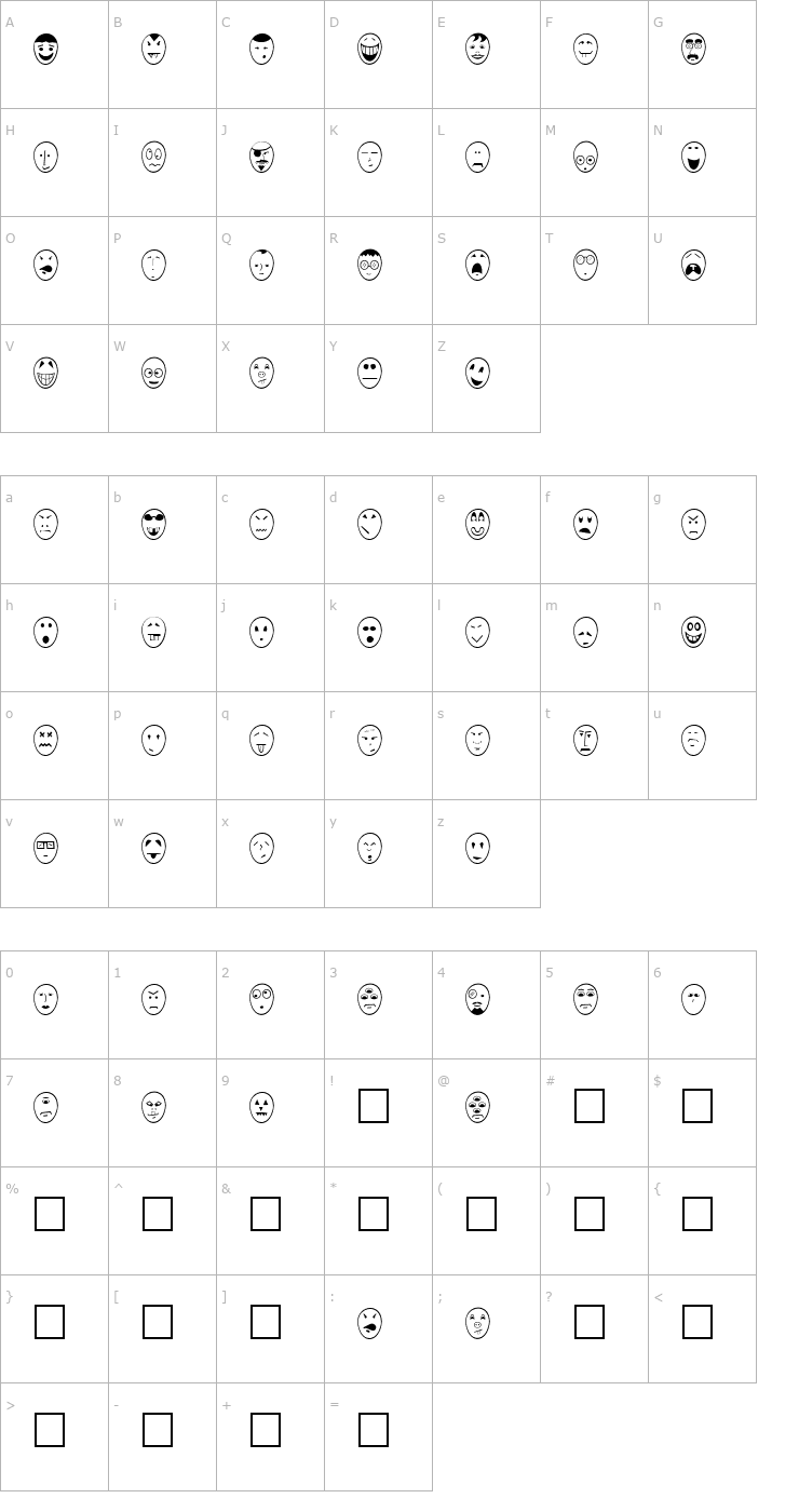 Character Map Caricature Normal Font