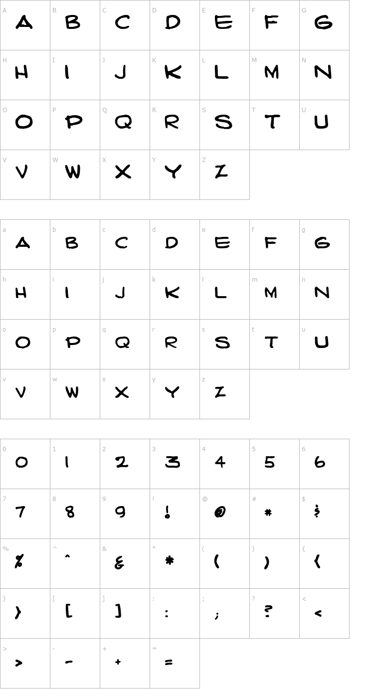 Character Map Carl Barks Script Font