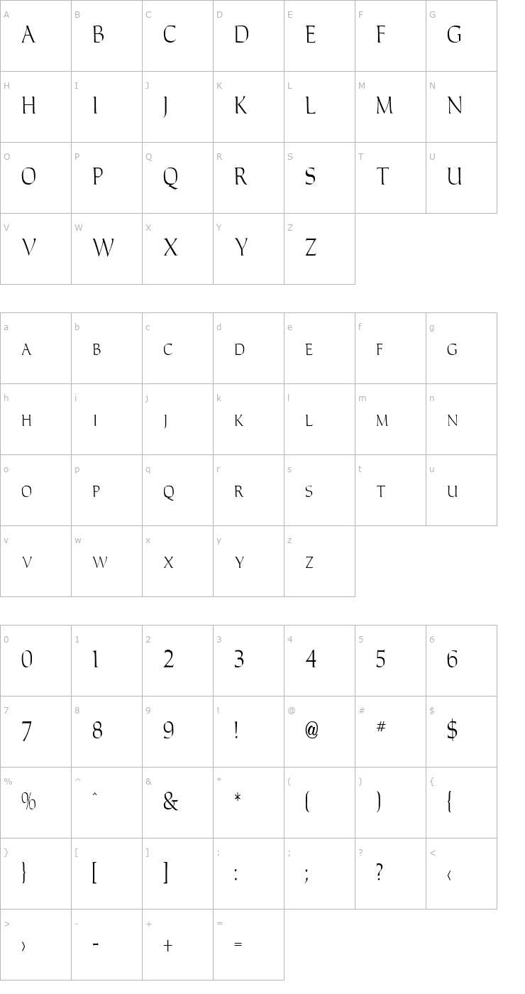 Character Map Carla Thin Normal Font