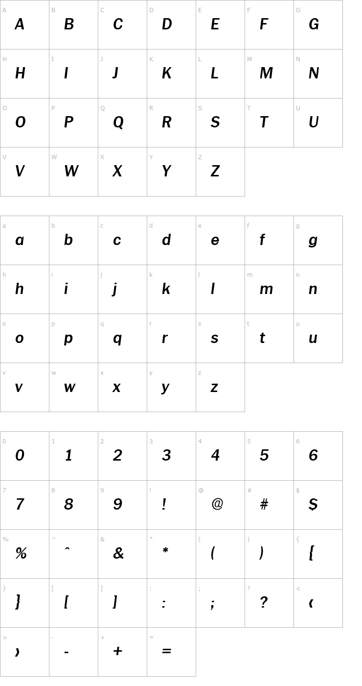 Character Map CarlBecker Bold Italic Font