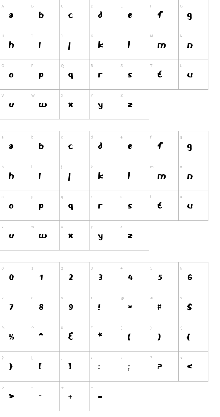 Character Map Carlie Bold Font