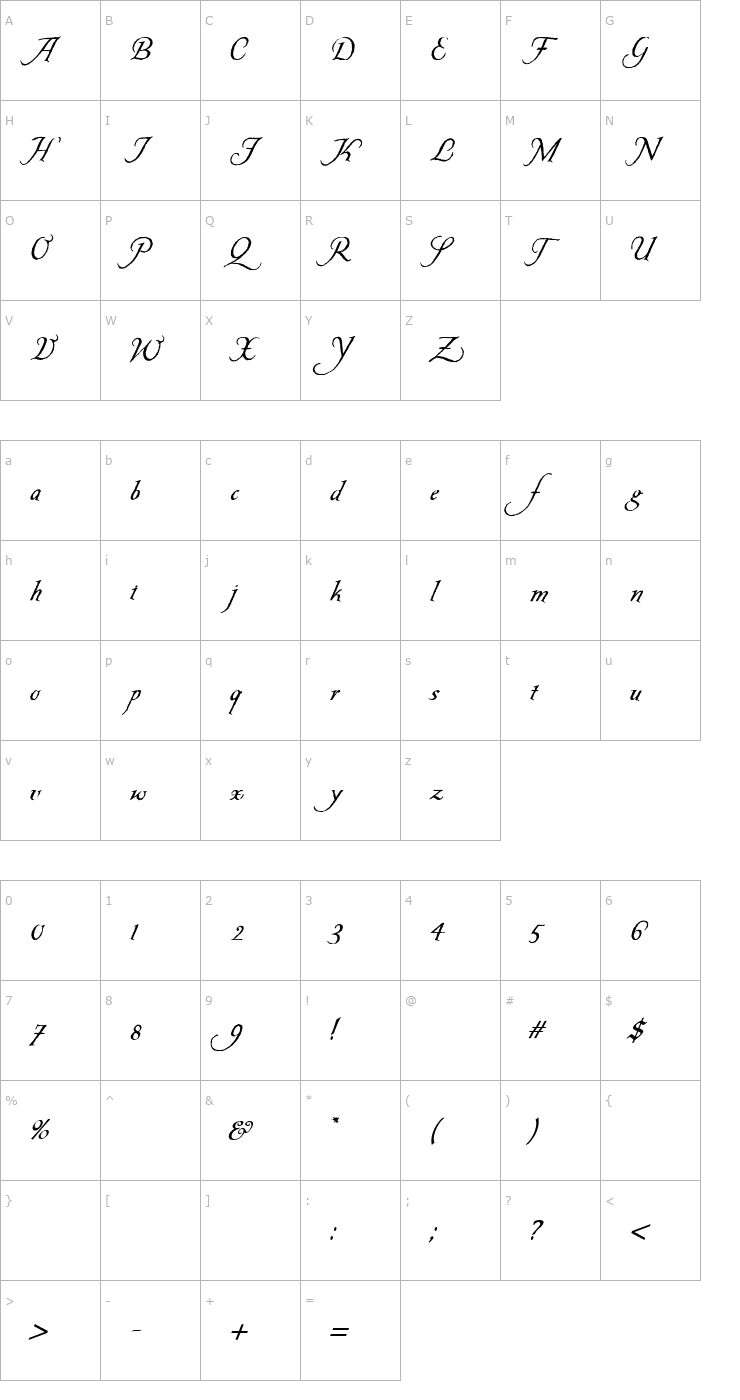 Character Map Carmilla Font