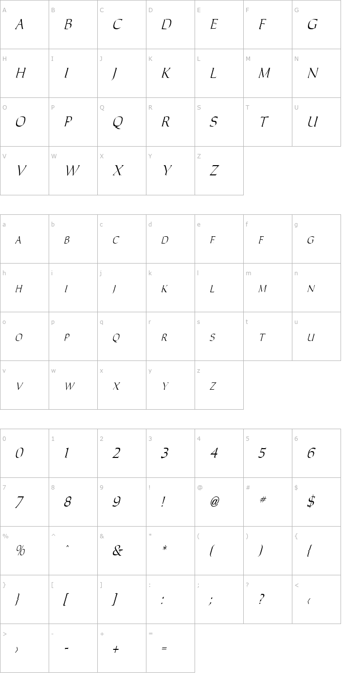Character Map Carolus Italic Font