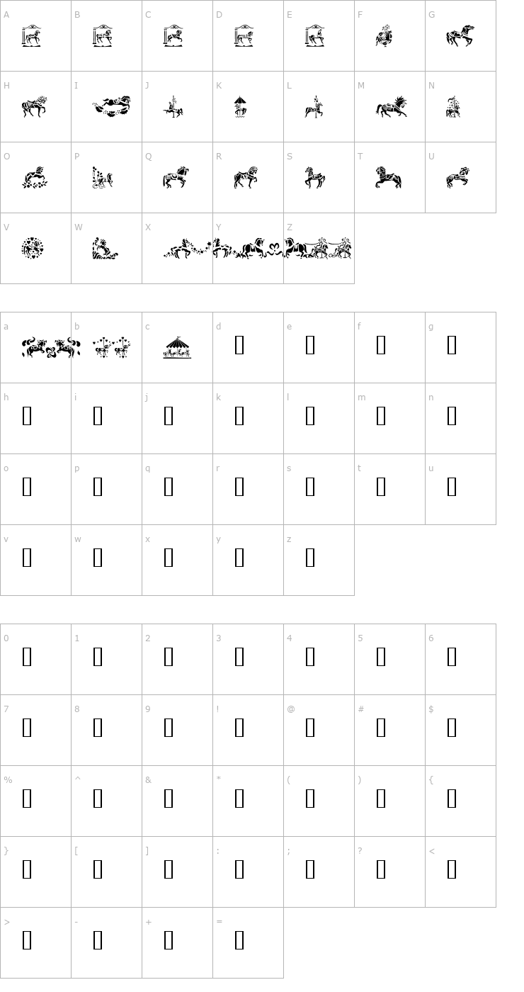 Character Map Carousel Horses Font