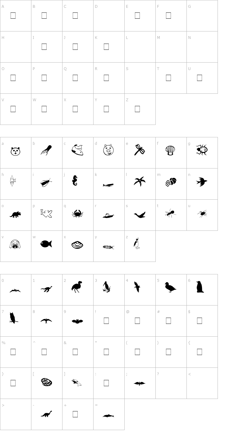 Character Map Carr Animal Dingbats Font