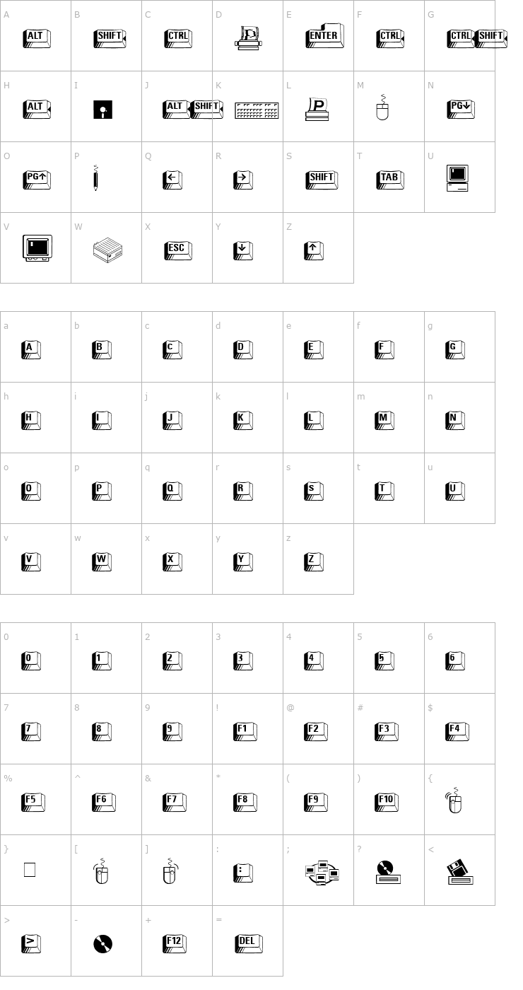 Character Map Carr Keys Font