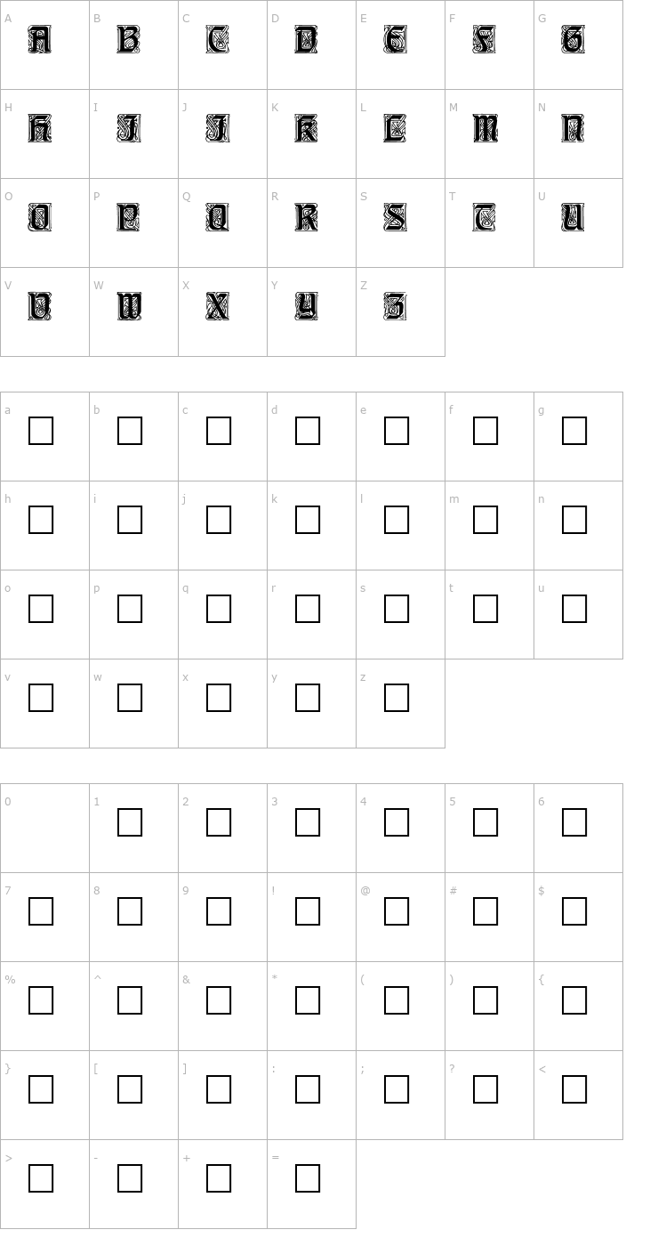 Character Map CarrickCaps Caps001.001 Font