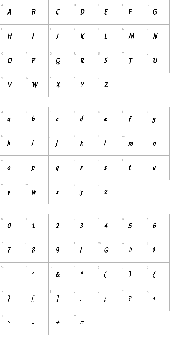 Character Map Caryn-Bold Font