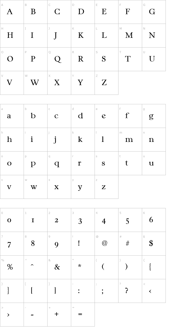 Character Map Casablanca-Serial-Light-Regular Font