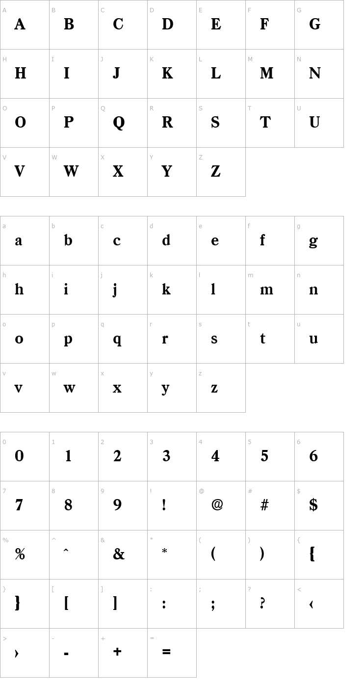 Character Map Casad-Serial-ExtraBold-Regular Font