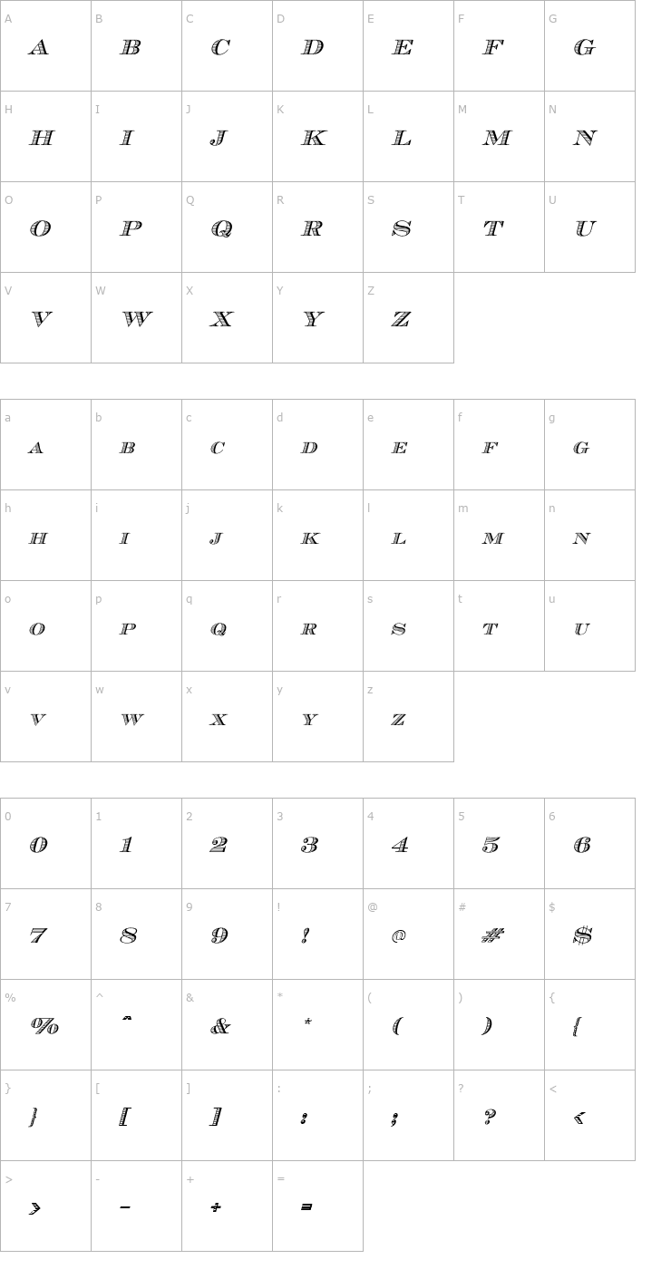 Character Map Cash Italic Font