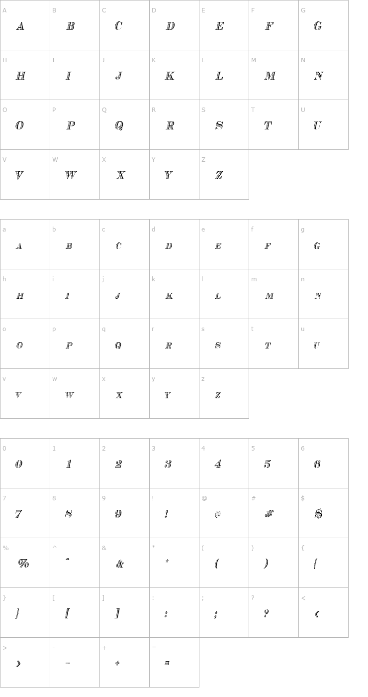 Character Map CashCondensed Italic Font