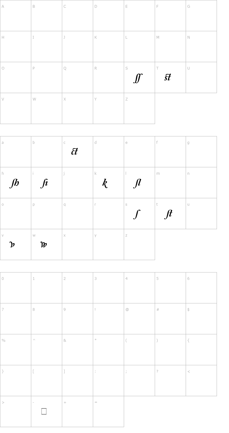 Character Map Caslon Alternate Black SSi Bold Italic Font