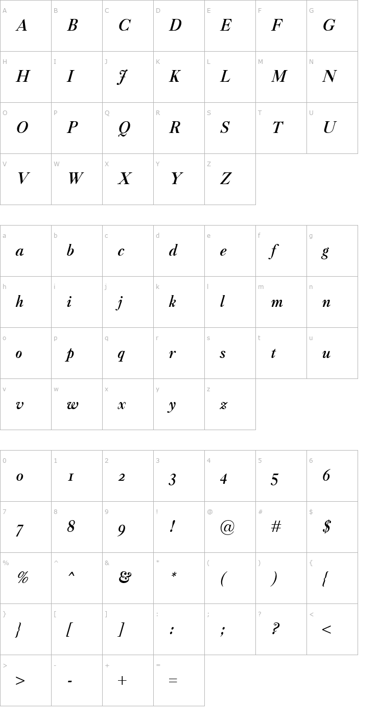 Character Map Caslon Classico BoldItalic Font