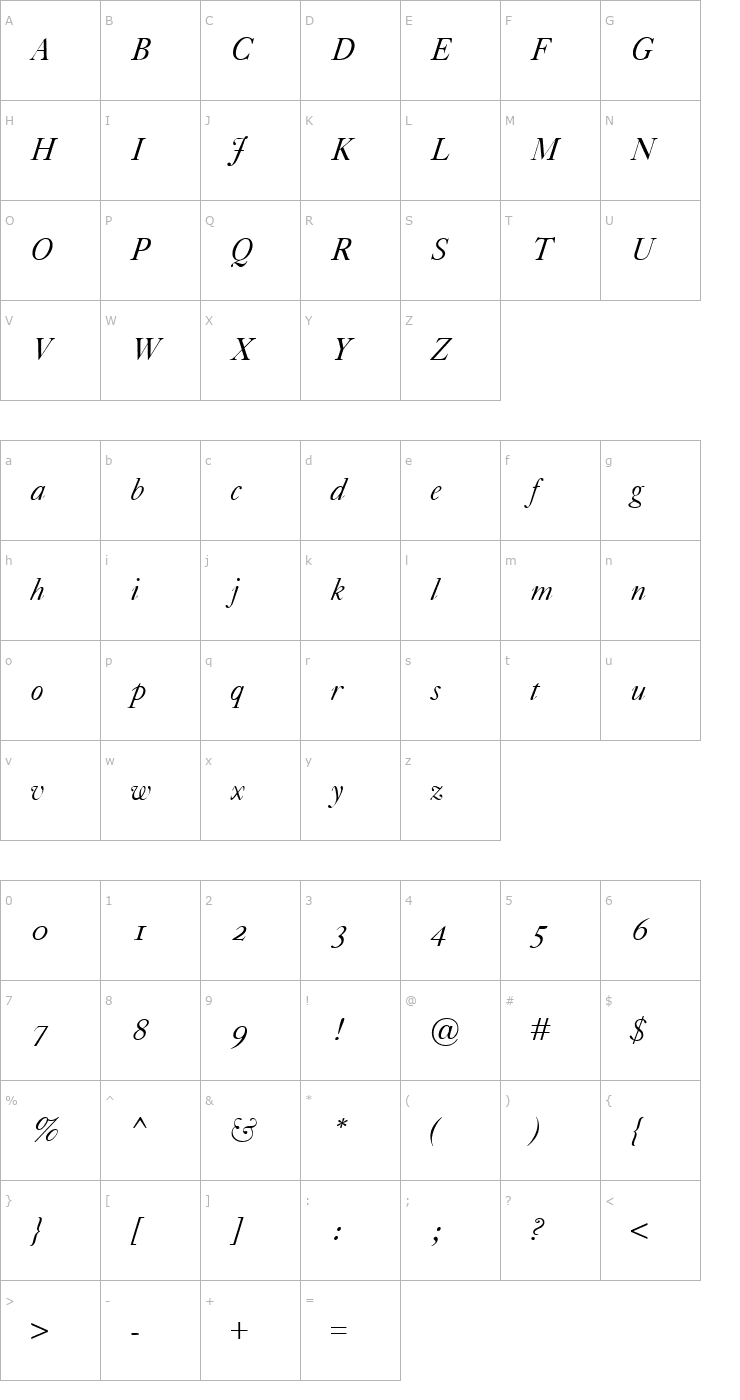 Character Map Caslon Classico Italic Font