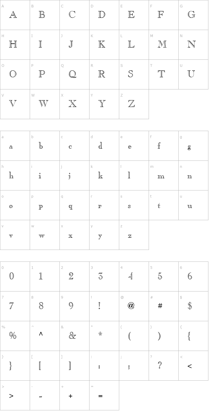 Character Map Caslon ICG Open Face Font