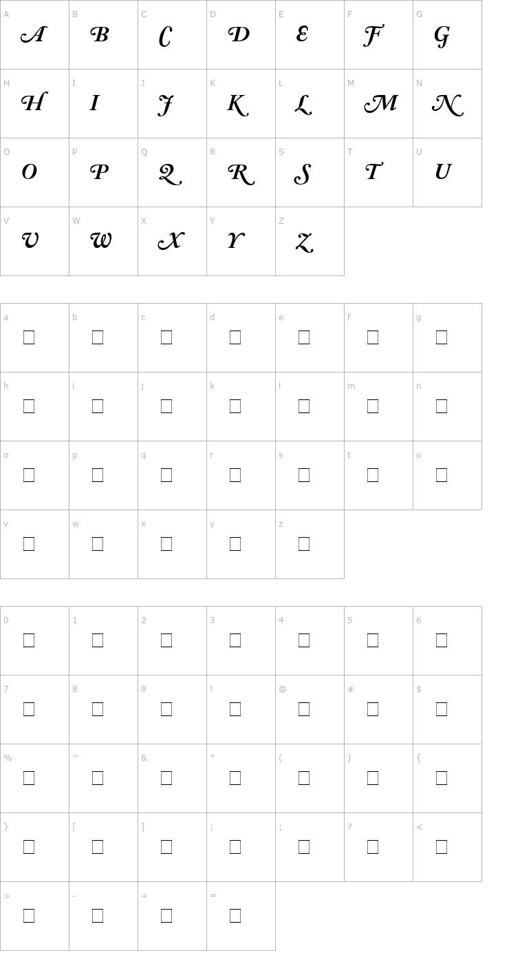 Character Map Caslon Swash SSi Bold Italic Font