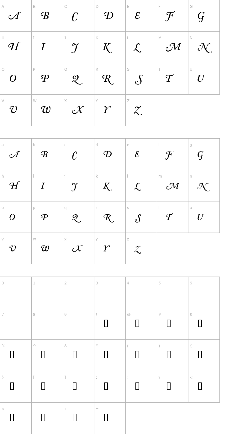 Character Map CaslonSwashSCapsSSK SemiBoldItalic Font
