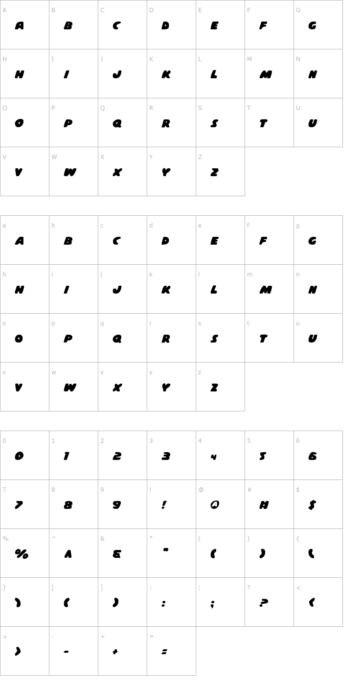 Character Map Casper Comics Solid Font