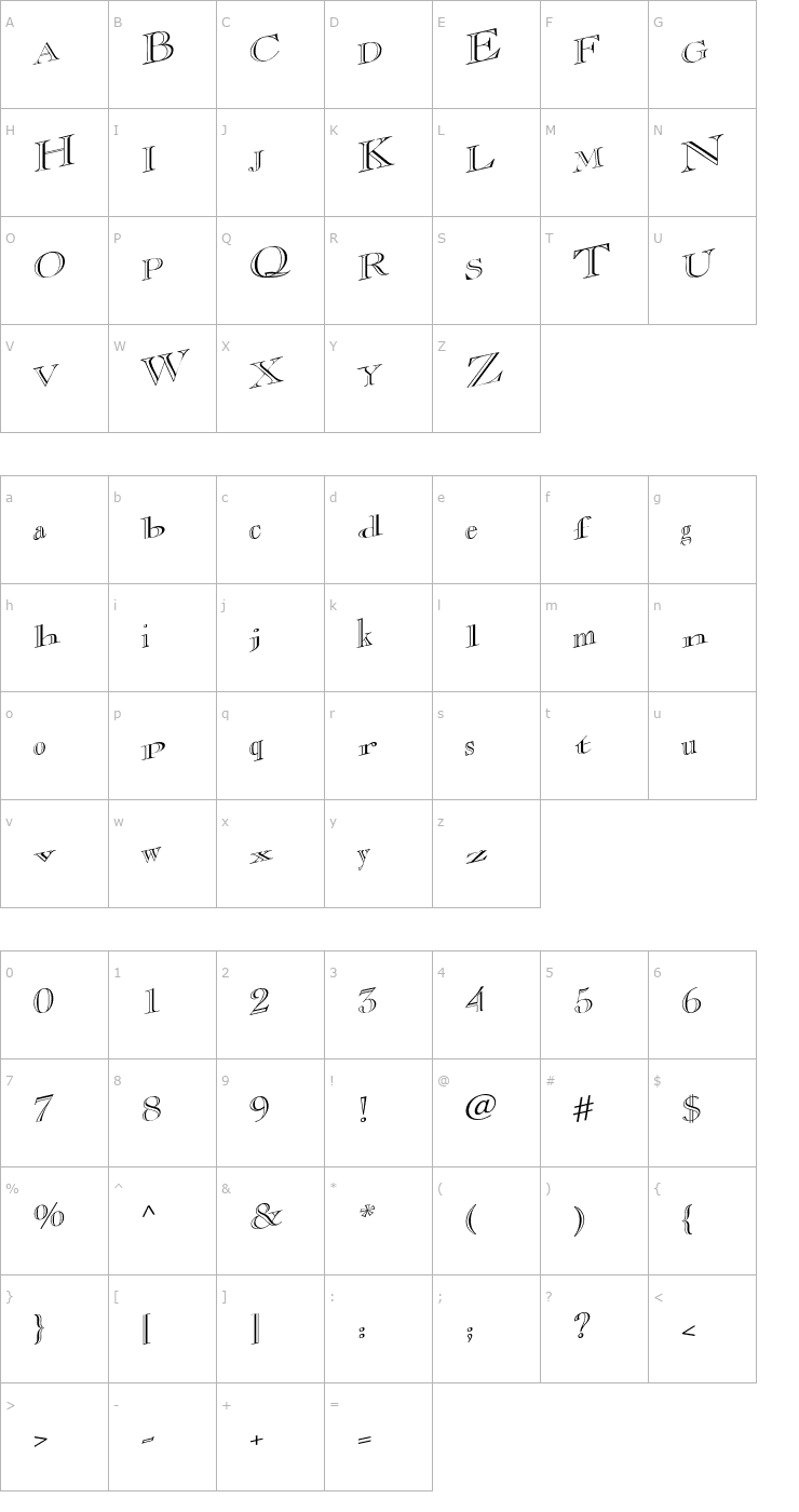 Character Map Casque Open Face Wacky Font