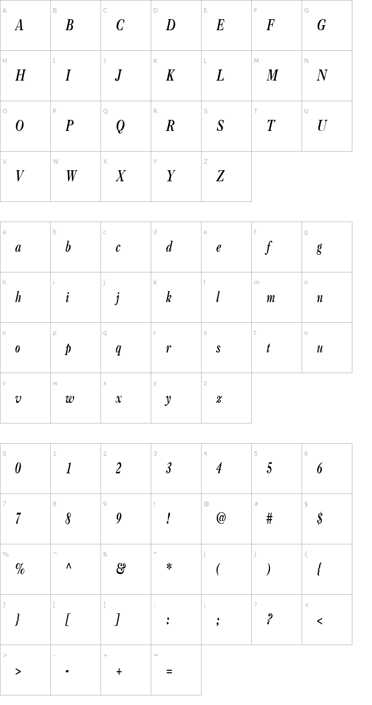 Character Map CasqueCondensed BoldItalic Font