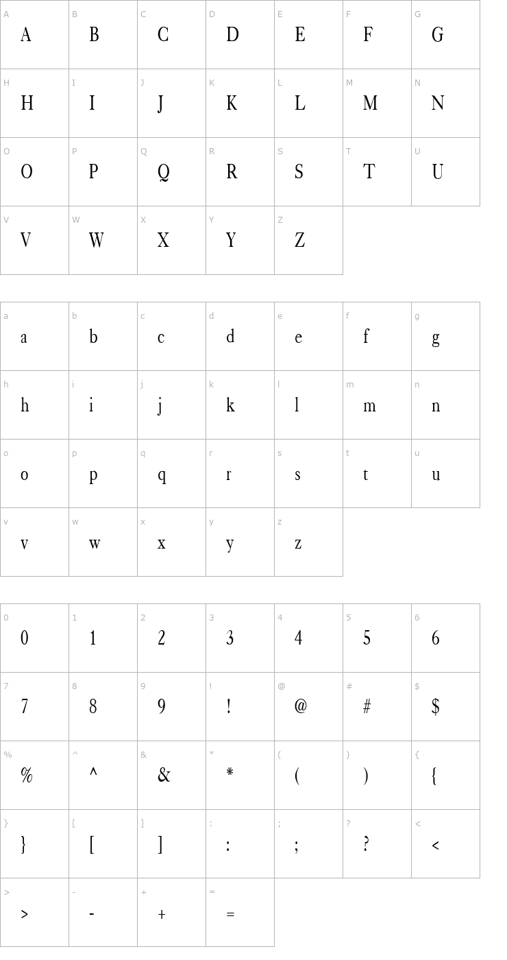 Character Map CasqueCondensed Regular Font